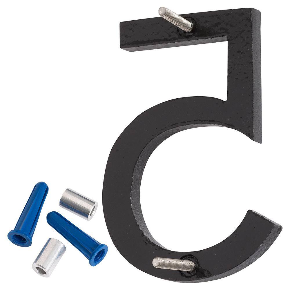 None 10 in. Satin Nickel/Black 2 Tone Aluminum Floating or Flat Modern House Number 5
