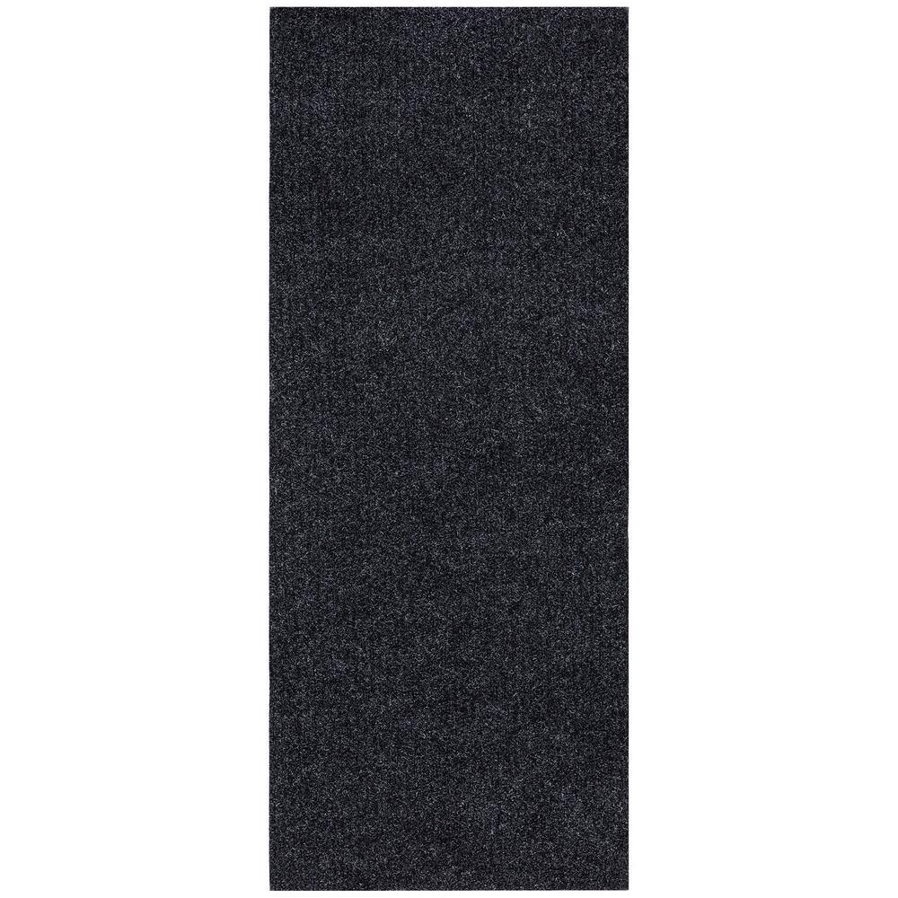 Sweet Home Stores Ribbed Waterproof Non-Slip Rubber Back Solid Runner Rug 2 ft. W x 4 ft. L Black Polyester Garage Flooring