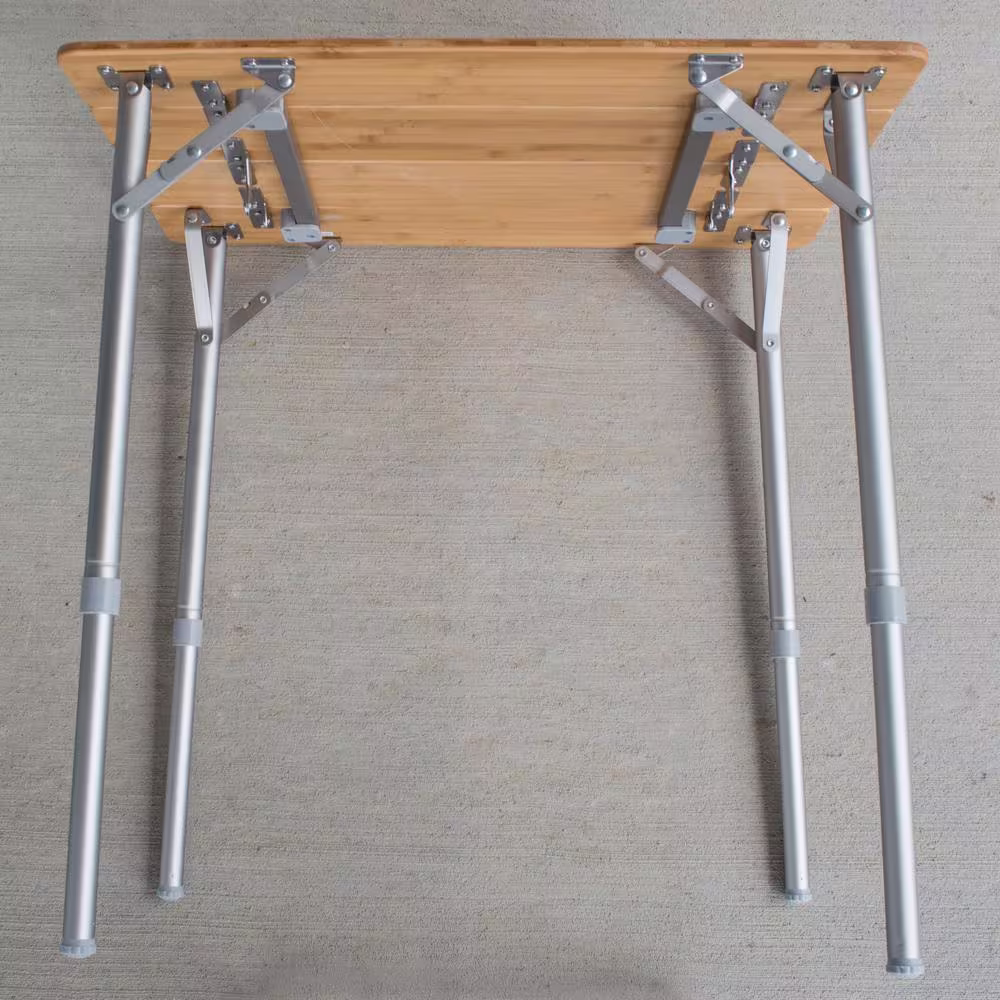 AmeriHome 25.75 in. x 17 in. Adjustable Height Folding Bamboo Wood Table with Carry Bag