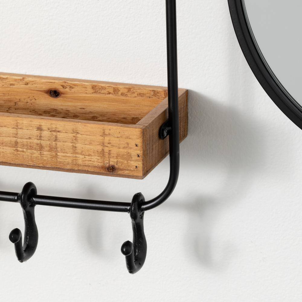 SULLIVANS 27.5 in. x 5 in. x 22 in. Brown Wood Decorative Cubby Wall Shelf with Mirror
