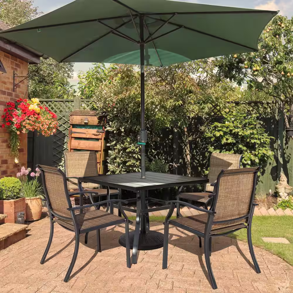 Nuu Garden 5-Pieces Rust-Free Metal Outdoor Patio Dining Set with 4 Textilene Dining Chairs and Square Dining Table