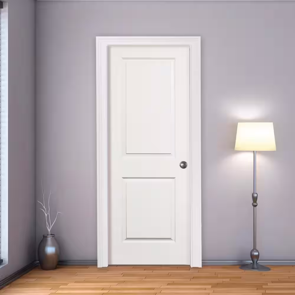 Steves & Sons 30 in. x 80 in. 2-Panel Square Top Left Hand Solid Core White Primed Molded Single Prehung Interior Door w/Bronze Hinges