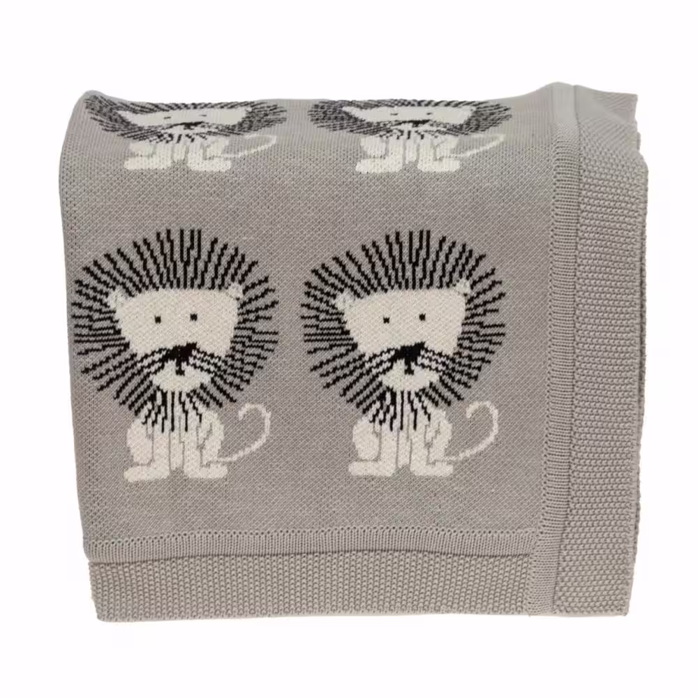 HomeRoots Jordan Light Grey Animal Cotton Baby Blanket