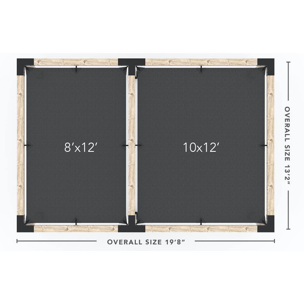 TOJA GRID 12 ft. L x 18 ft. W Double Pergola Kit with 2 Crimson Shade Sails, for 6x6 Wood