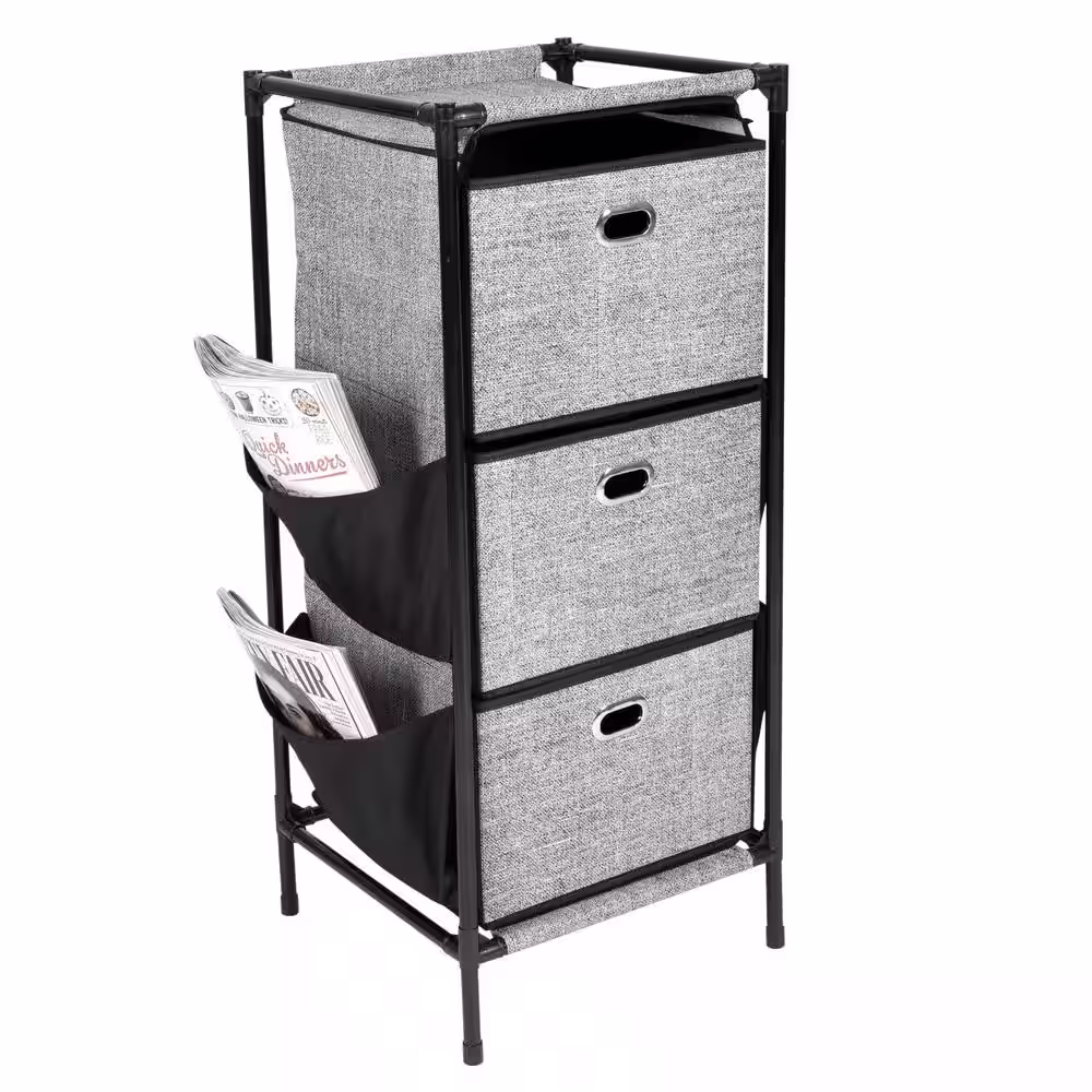 Simplify 3 Tier Storage Drawers with Side Pockets Unit in Black