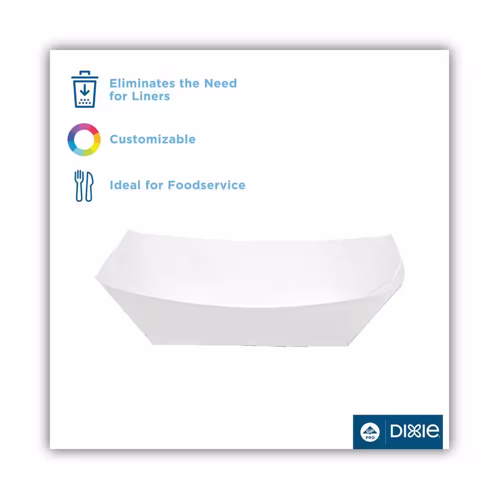 DIXIE Kant Leek 5.88 in. x 8.4 in. White Disposable Paper Food Tray, 3 lb Capacity, Platters & Trays (500 Per Case)