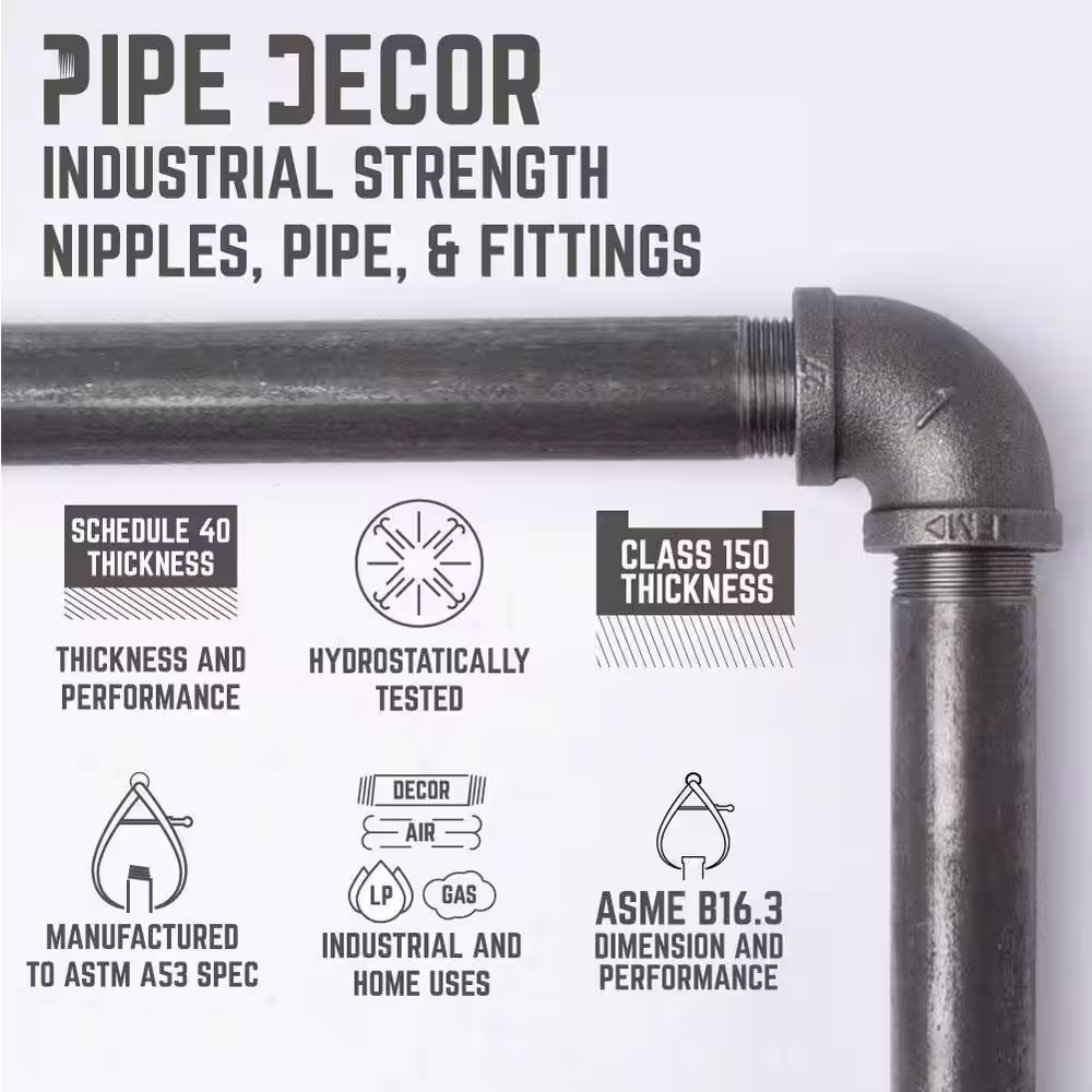 PIPE DECOR 1/2 in. Black Pipe 7.75 in D x 2.5 in. H Wall Mounted Double Flange Shelf Bracket Kit (4-Pack)