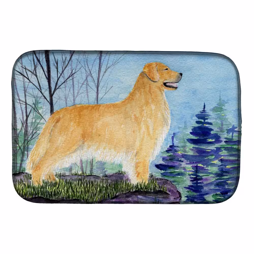 Caroline's Treasures 14 in. x 21 in. Multicolor Golden Retriever Dish Drying Mat
