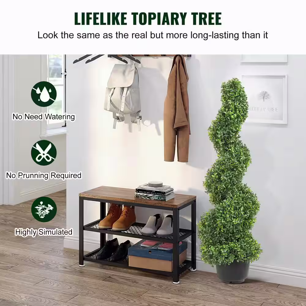 None Artificial Topiaries Boxwood Trees 48 in. Green Artificial Boxwood Topiaries Within Containers, (2-Piece)