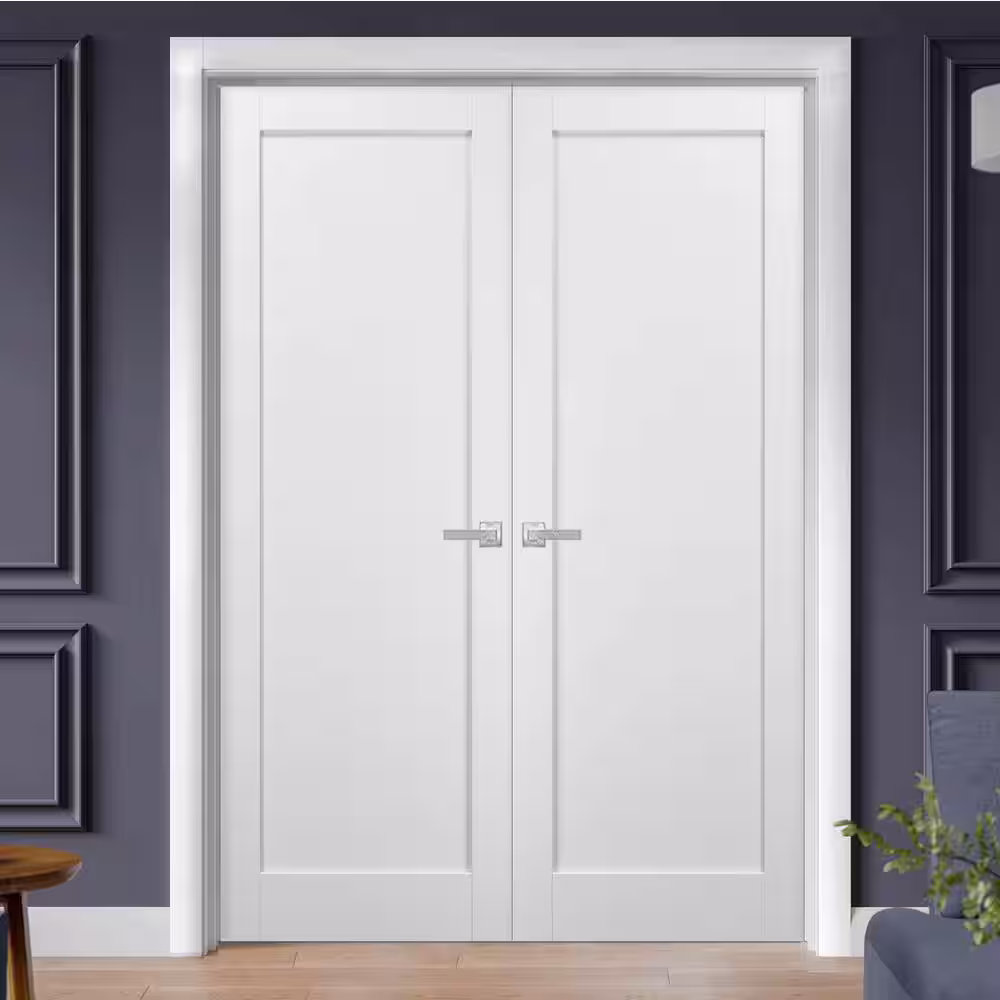 Sartodoors 4111 84 in. x 80 in. Single Panel White Finished Pine Wood Sliding Door with Hardware
