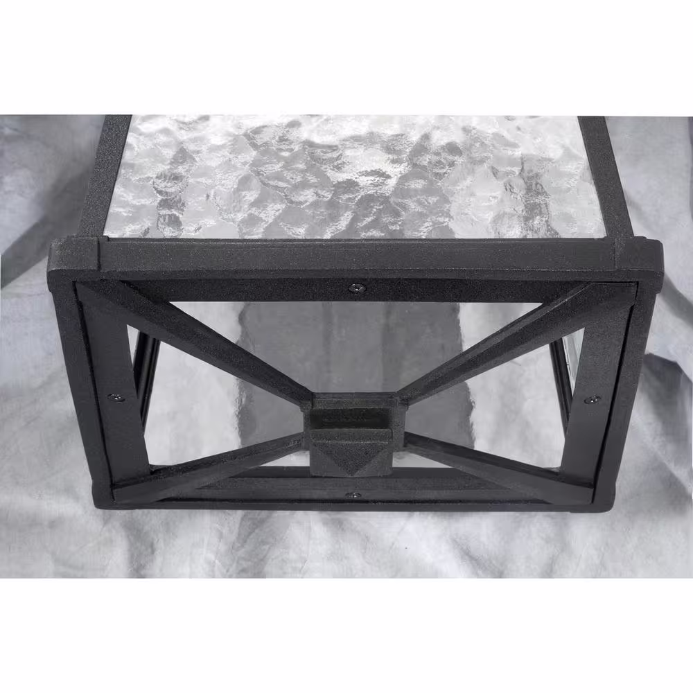 Progress Lighting Mac Collection 2-Light Textured Black Water Patterned Glass Craftsman Outdoor Close-to-Ceiling Light