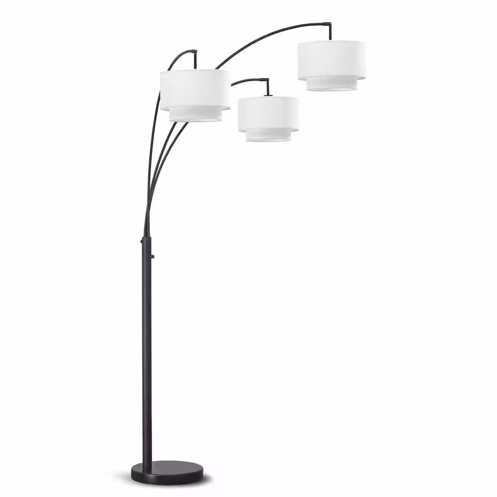 HomeGlam Broadway. 83 in. Dark Bronze Finish 3-Lights Arc Tree Floor Lamp with White Shades