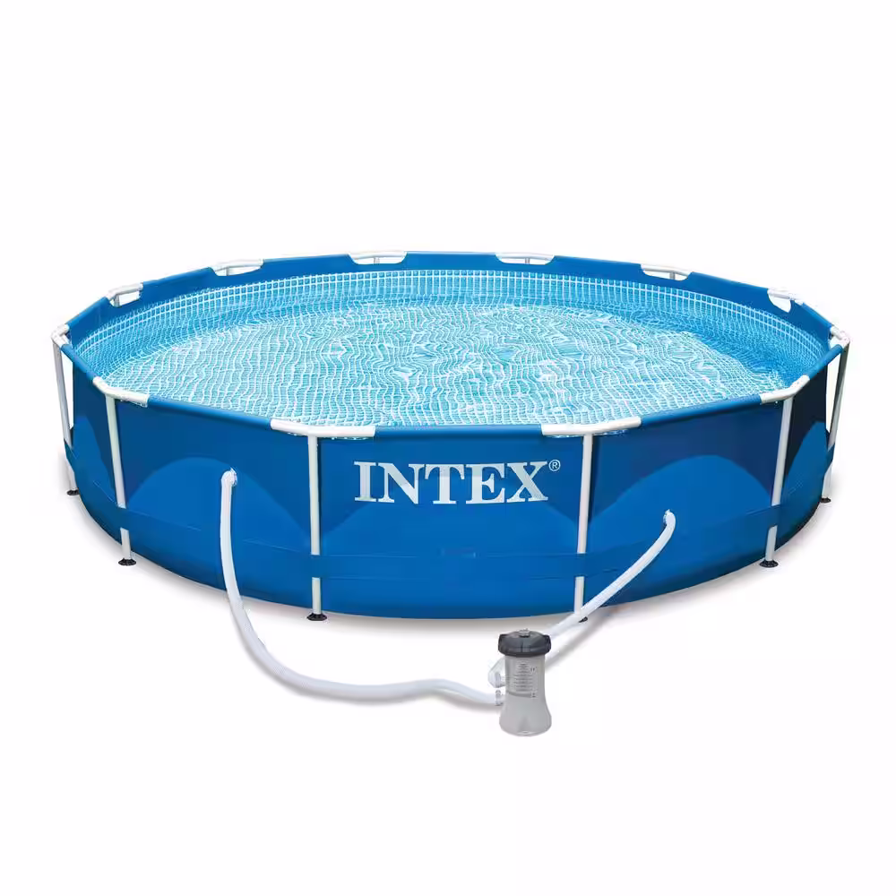 INTEX 12 ft. Round x 30 in. D Metal Frame Above Ground Pool with 530 GPH Filter Pump