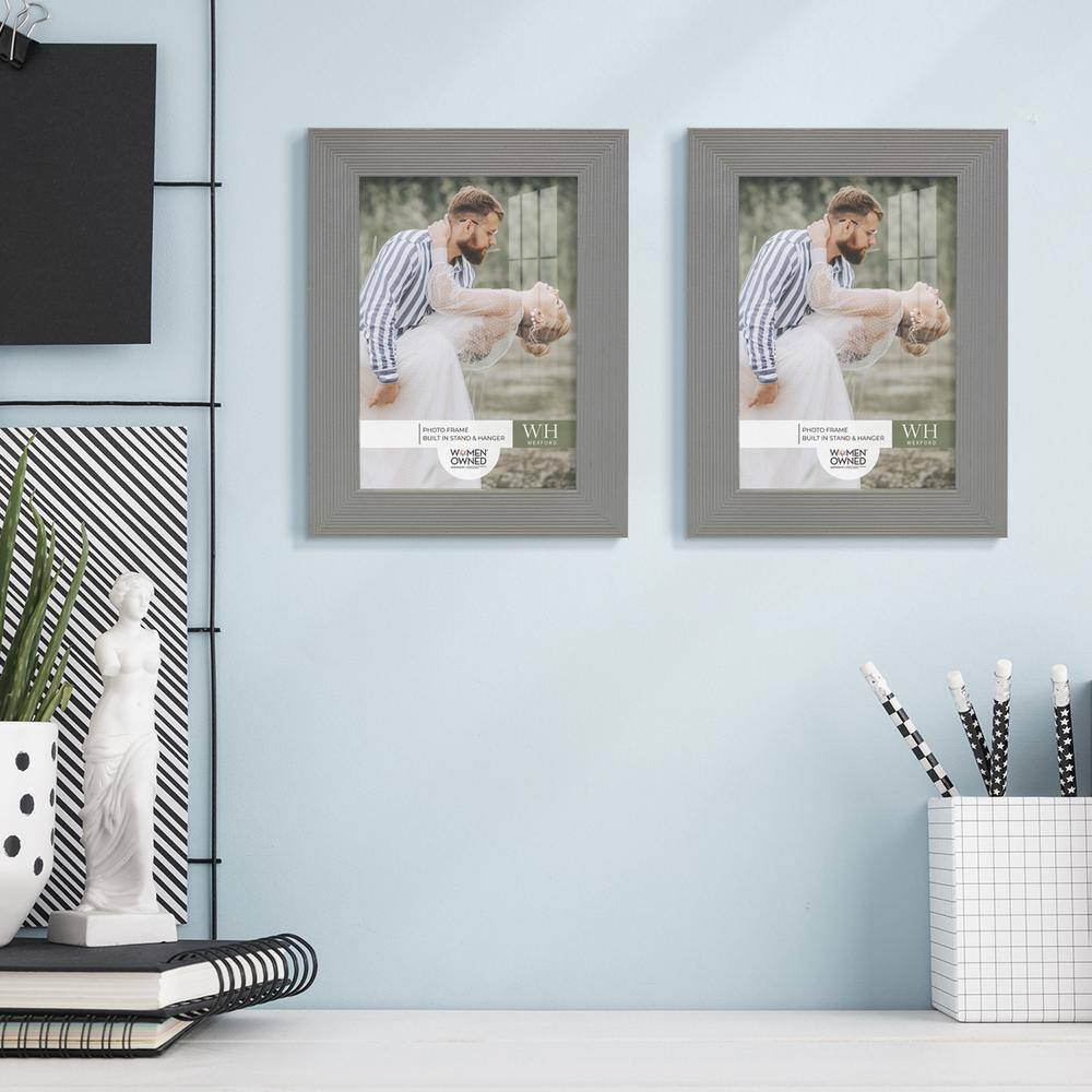 None Grooved 3.5 in. x 5 in. Grey Picture Frame (Set of 2)