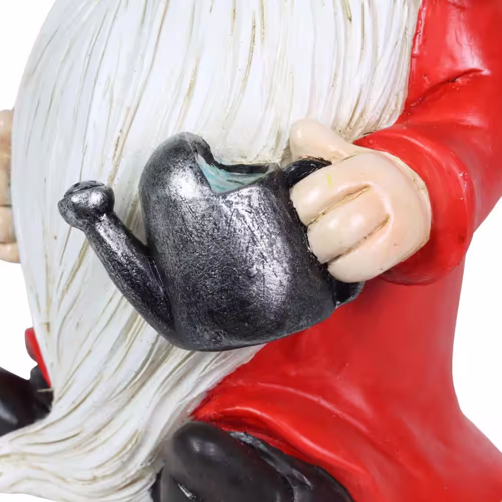 Exhart Hand Painted Green Leaf Hat with a Watering Can, 5.5 in. x 10.5 in. Gnome Garden Statue