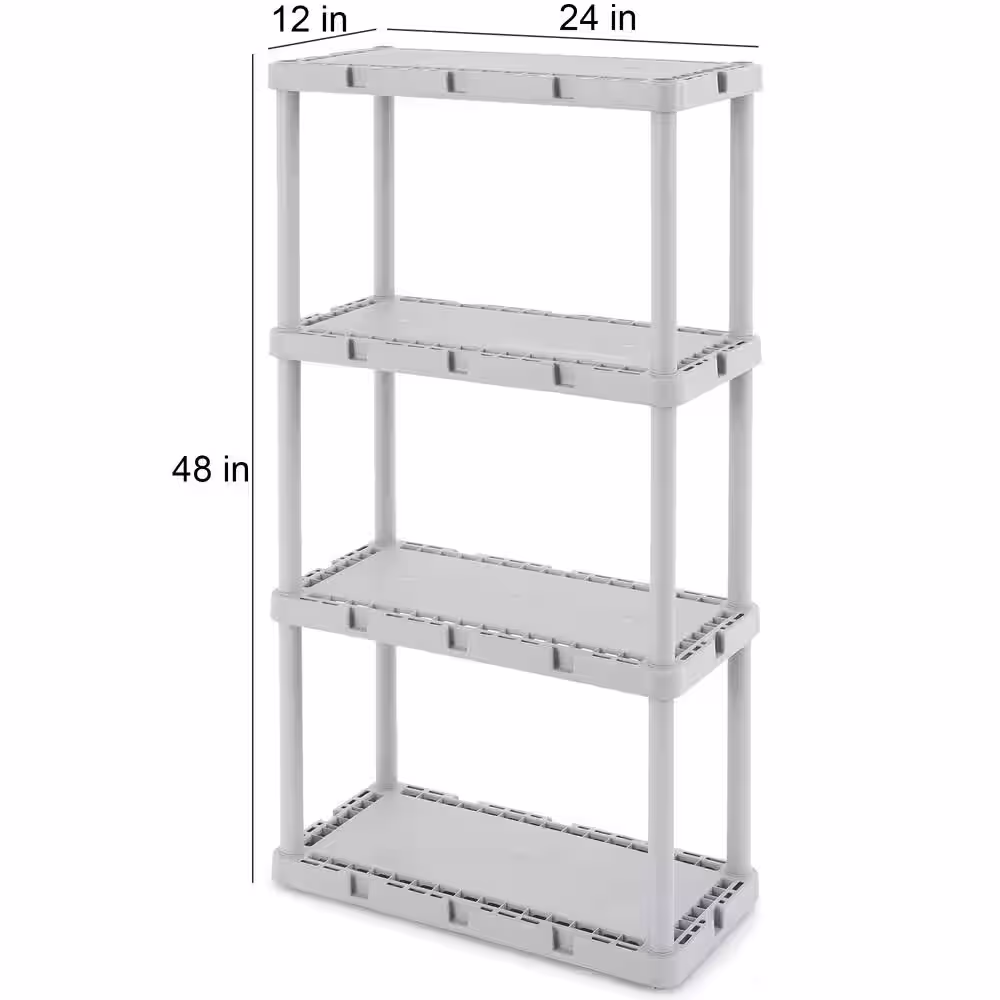 None Gray 4-Tier Plastic Resin Garage Storage Shelving Unit (24 in. W x 48 in. H x 12 in. D)