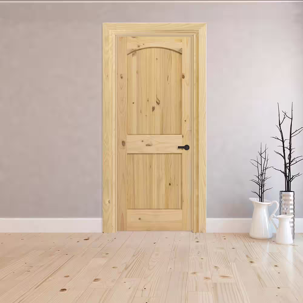 Steves & Sons 30 in. x 80 in. 2-Panel Archtop Left-Hand Unfinished Knotty Pine Wood Single Prehung Interior Door with Nickel Hinges