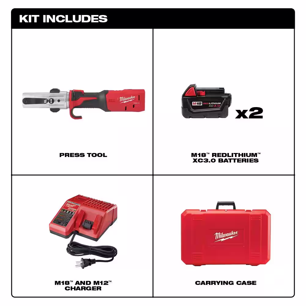 Milwaukee M18 18-Volt Lithium-Ion Cordless FORCE LOGIC Long Throw Press Tool with 1/4 in - 7/8 in. ACR Jaw Set (6-Jaws Included)