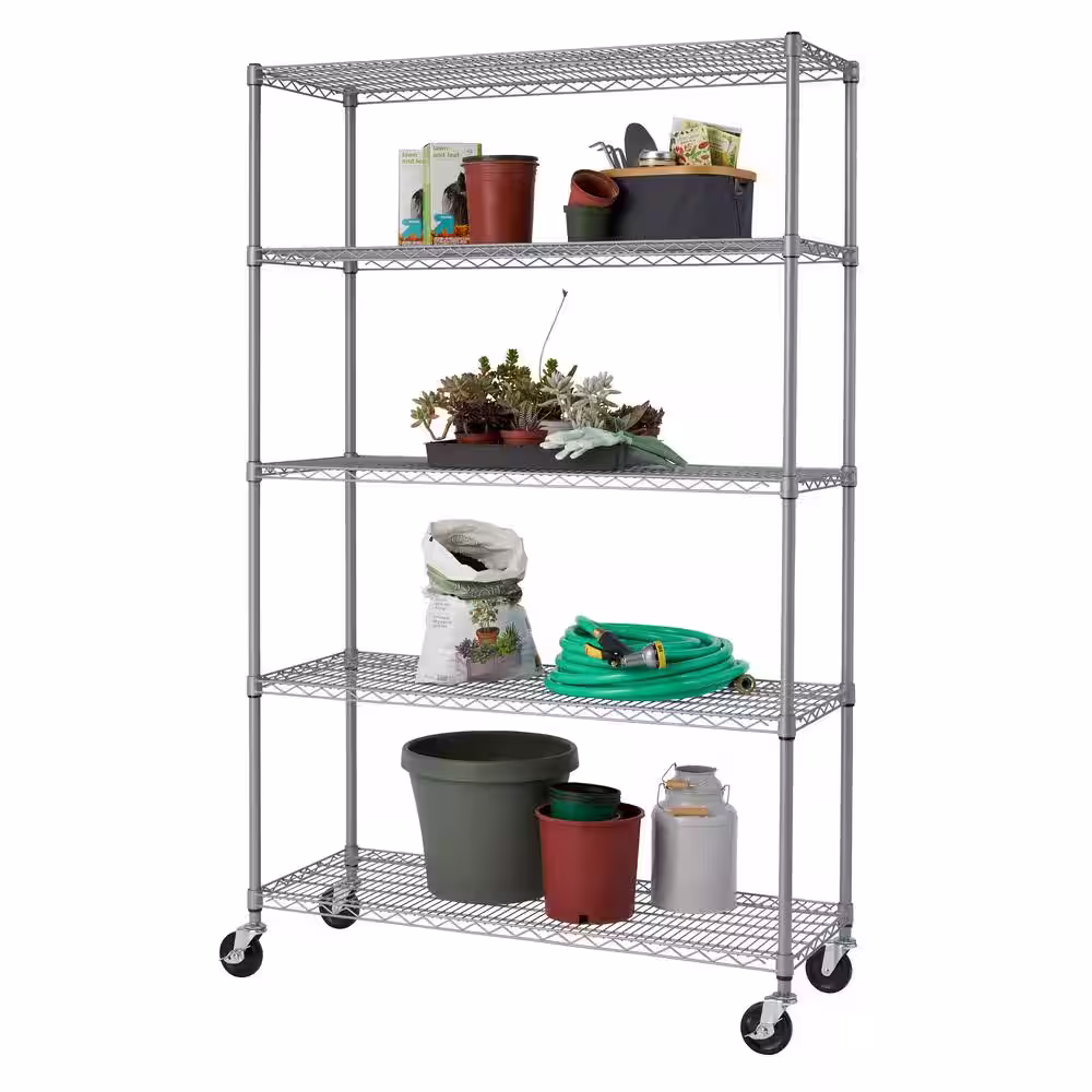 TRINITY 16-Pack Gray 5-Tier Rolling Steel Wire Shelving Unit (48 in. W x 77 in. H x 48 in. D)