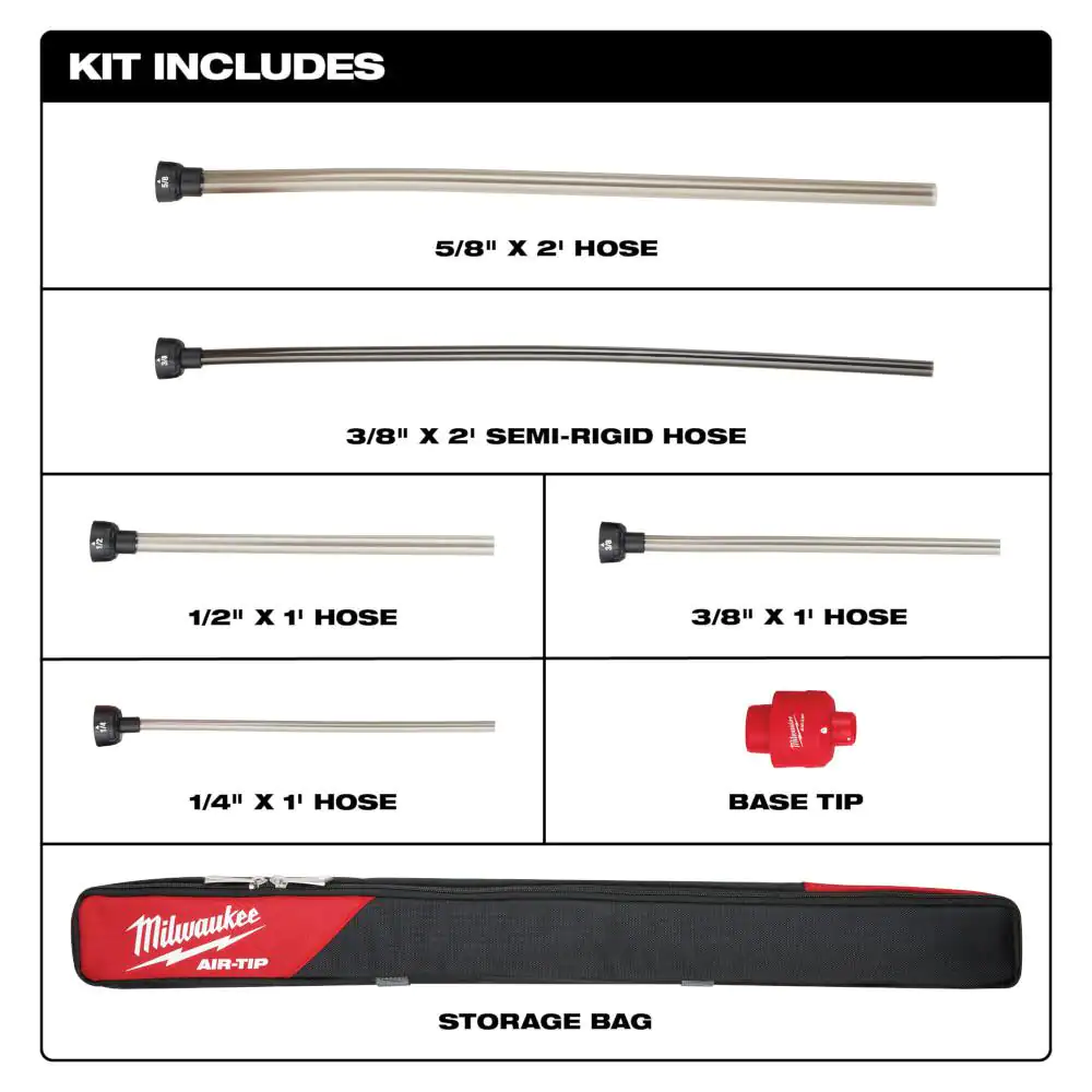 Milwaukee AIR-TIP 1-1/4 in. - 2-1/2 in. Long Reach Flexible Hose Set Wet/Dry Shop Vacuum Attachment (5-Piece)