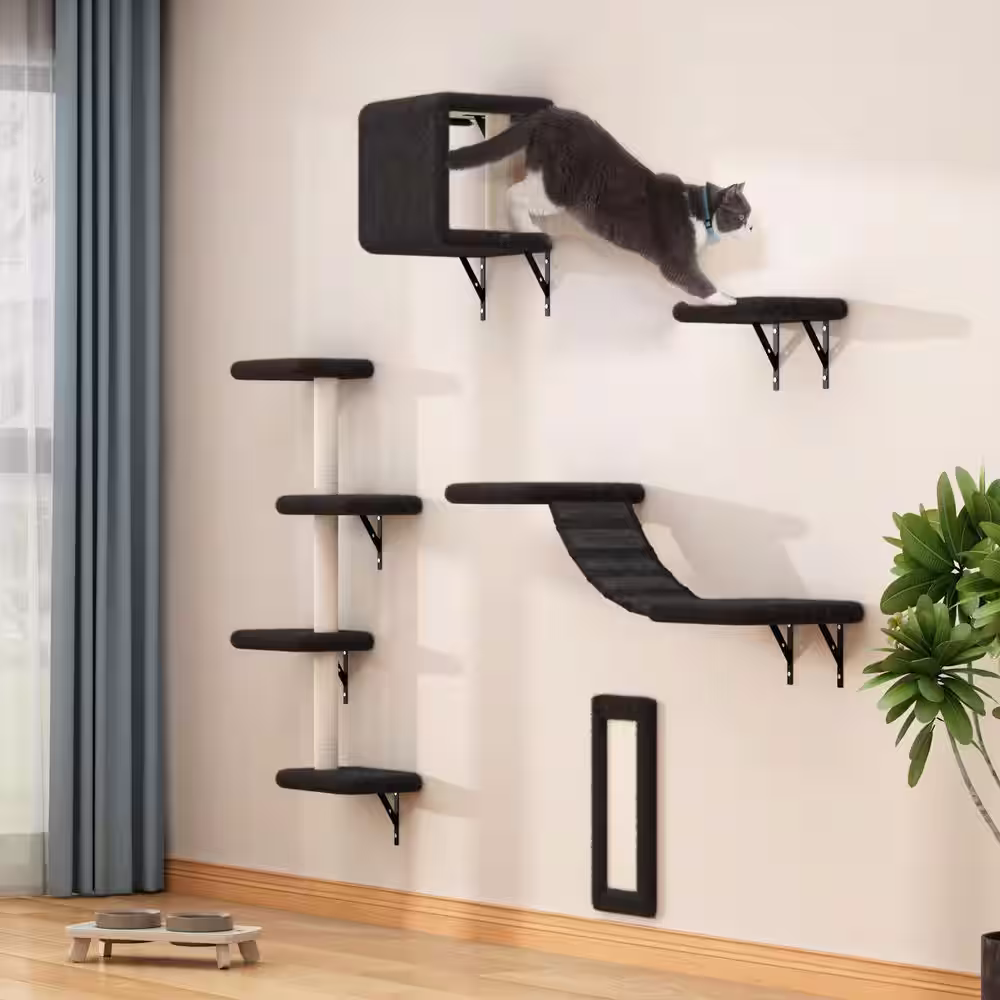 COZIWOW 5-Piece Wall Mounted Cat Tree Bed, Scratcher