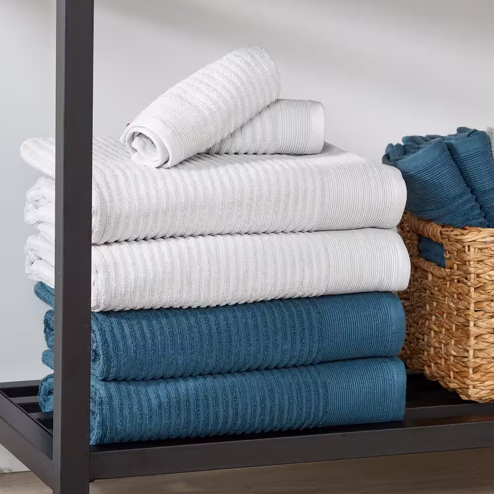 FRESHFOLDS Blue Solid 100% Cotton Ultra- Ribbed Hand Towel (Set of 4)