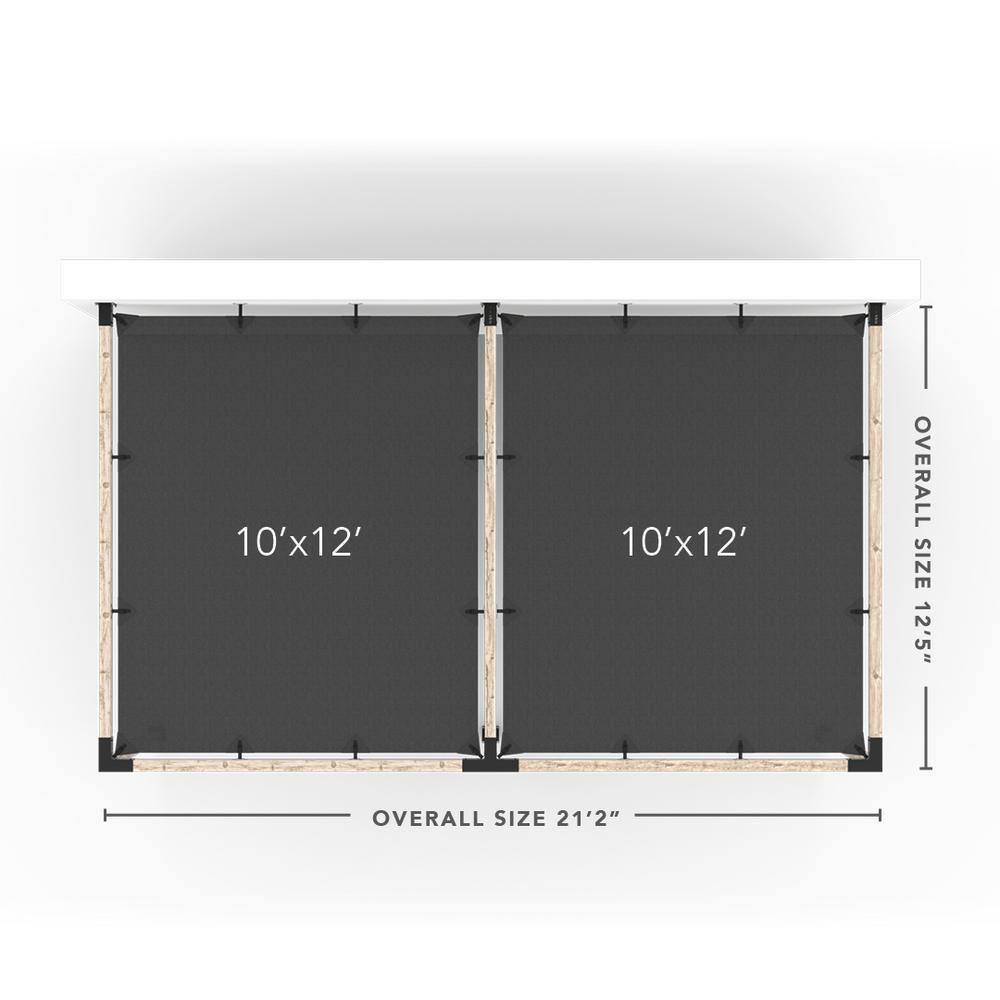 TOJA GRID 12 ft. L x 20 ft. W Double Wall Mount Pergola Kit with 2 Crimson Shade Sails, 4x4 Wood