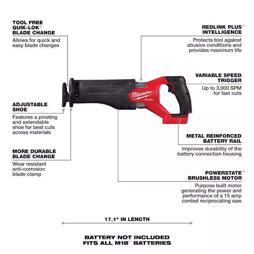 Milwaukee M18 FUEL 3-1/2 in. 18-Volt 21-Degree Lithium-Ion Brushless Cordless Nailer w/SAWZALL, Two 6Ah HO Batteries (2-Tool)