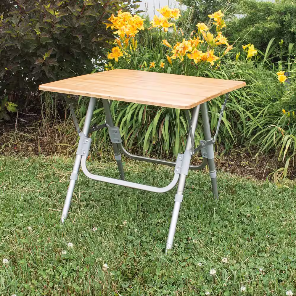 AmeriHome Natural Bamboo, Adjustable Height, 23.5 in. Wide, Folding Table