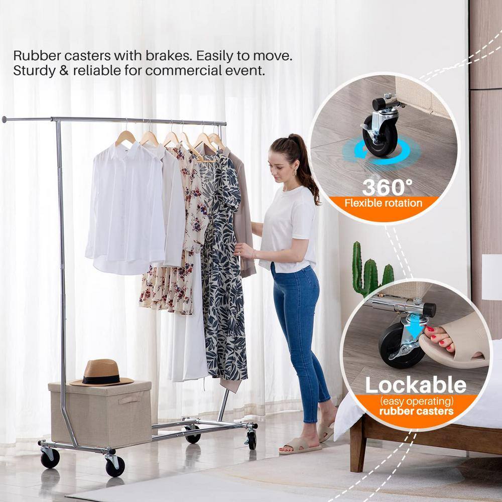 None Chrome Metal Extensible Garment Clothes Rack 42 in. W x 71 in. H