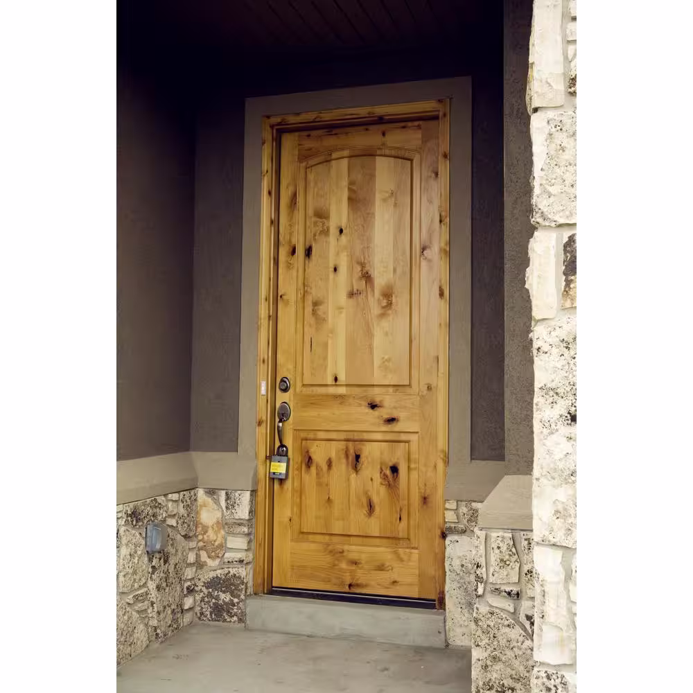 Krosswood Doors 36 in. x 80 in. Rustic Knotty Alder 2-Panel Top Rail Arch Unfinished Wood Front Door Slab