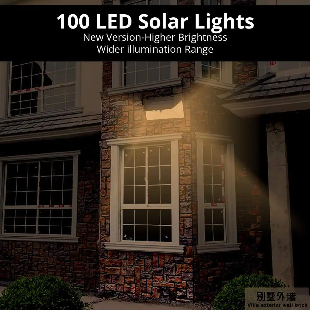 WBM SMART 100 LED Solar Black Outdoor Light Sensor, Wall Light For Garage, Yard, Deck, Pathway (2-Pack)