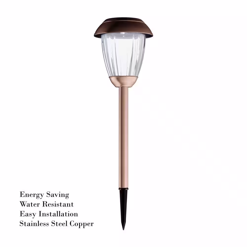 None 16 in. Solar Copper LED Path Light (8-Pack)