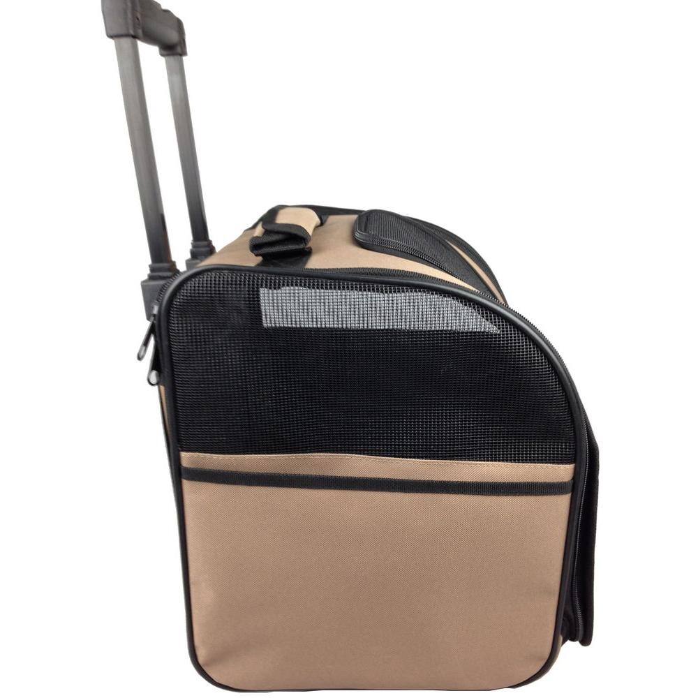 PET LIFE Brown Wheeled Travel Pet Carrier with Side Pouch and Leash Holder - 1-Size