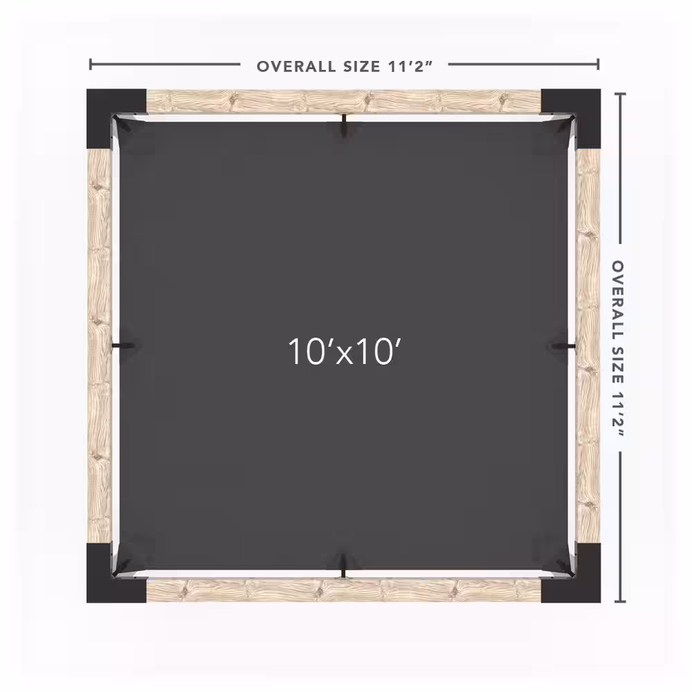 TOJA GRID 10 ft. L x 10 ft. W Pergola Kit with 4x4 KNECT Post Wall and Crimson Shade Sail for 6x6 Wood Posts
