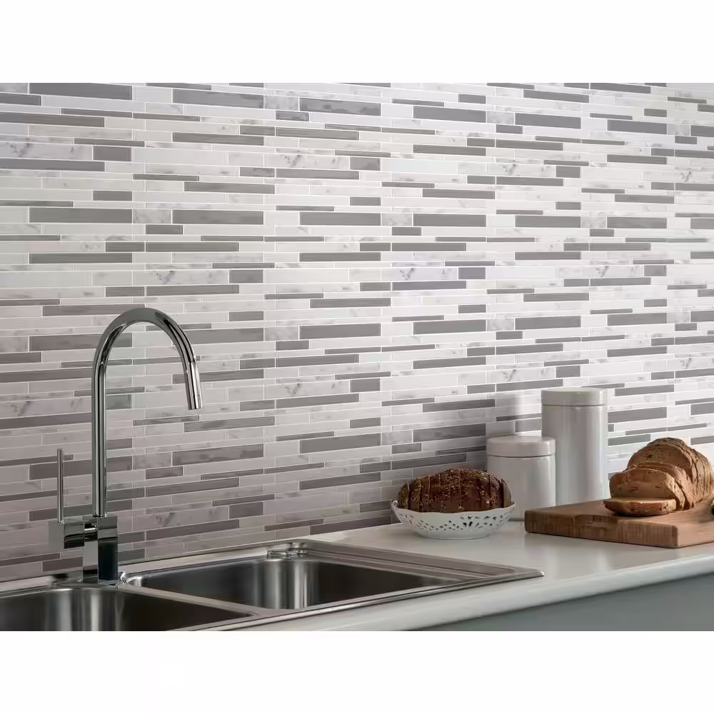 Inoxia Soft Ramp White and Gray 11.97 in. x 10.55 in. x 0.2 in Stone and Glass Peel and Stick Tiles (5.26 sq.ft./case)