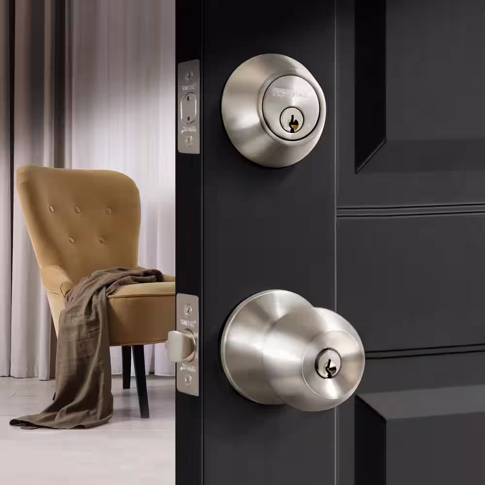 Premier Lock Stainless Steel Entry Door Knob Combo Lock Set with Deadbolt and Total 24 Keys, Keyed Alike (4-Pack)