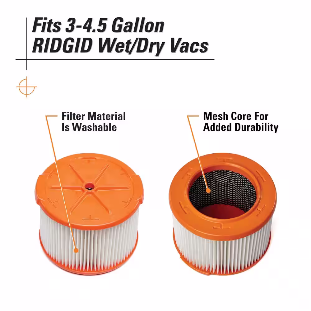 RIDGID HEPA Wet/Dry Vac Replacement Cartridge Filter for Most 3 Gal. to 4.5 Gal. RIDGID Shop Vacuums