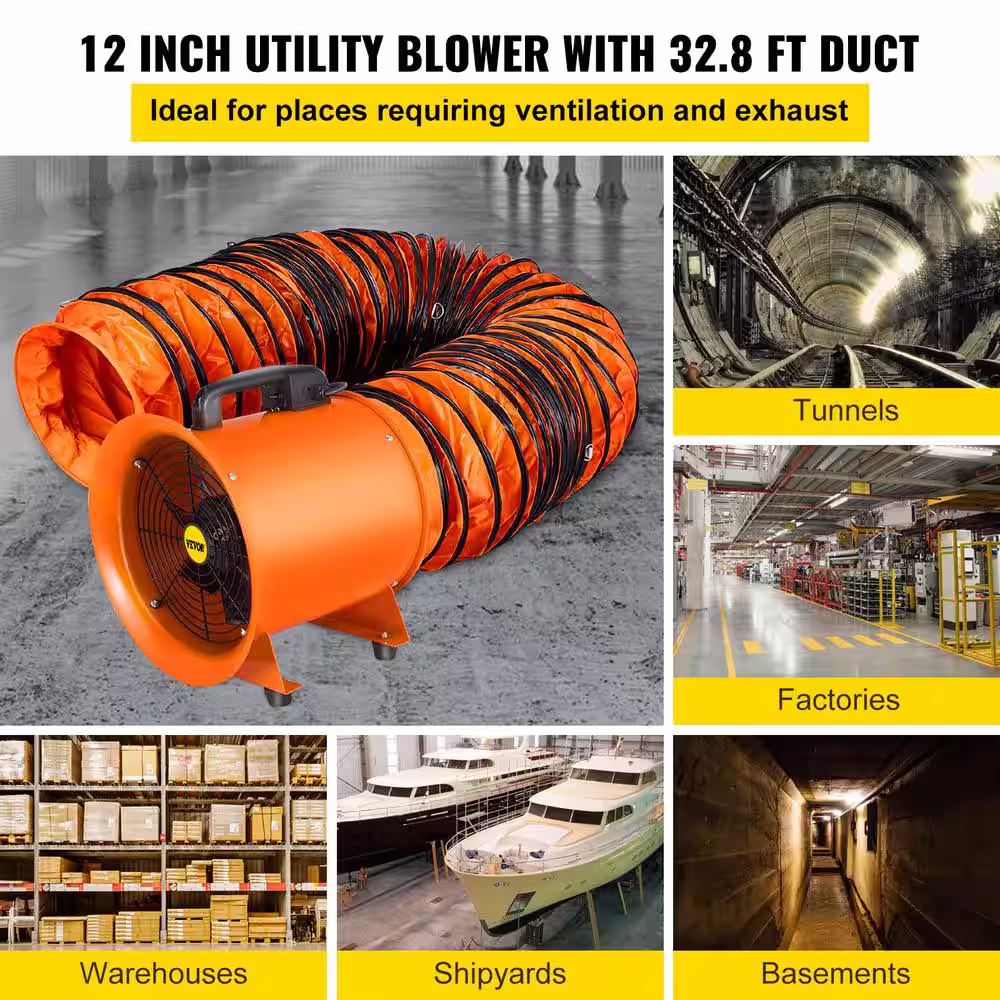 VEVOR Utility Blower Fan 12 in. High Velocity Ventilator Fan 520 Watt with 2295 CFM for Exhausting Ventilating at Home