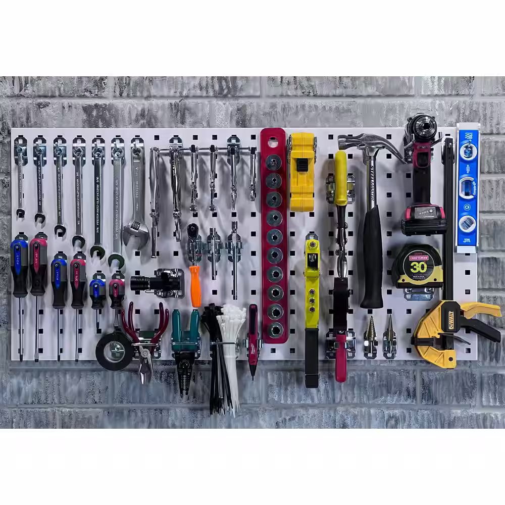 Triton Products 3/8 in. White Steel Square Hole Pegboards with LocHook Assortment (18-Pieces )