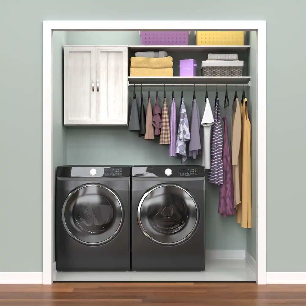 ClosetMaid Style+ 55.12 in. W - 121.12 in. W Bleached Walnut Laundry Room Cabinet Kit with Top Shelves and Shaker Doors