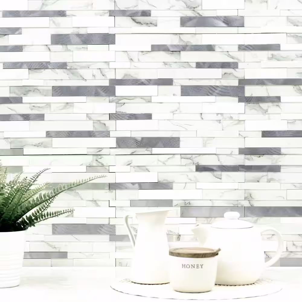 MSI Denali Frost 12 in. x 0.16 in. x 12 in. Textured Glass Interlocking Mosaic Peel and Stick Tile (1 sq. ft./Each)
